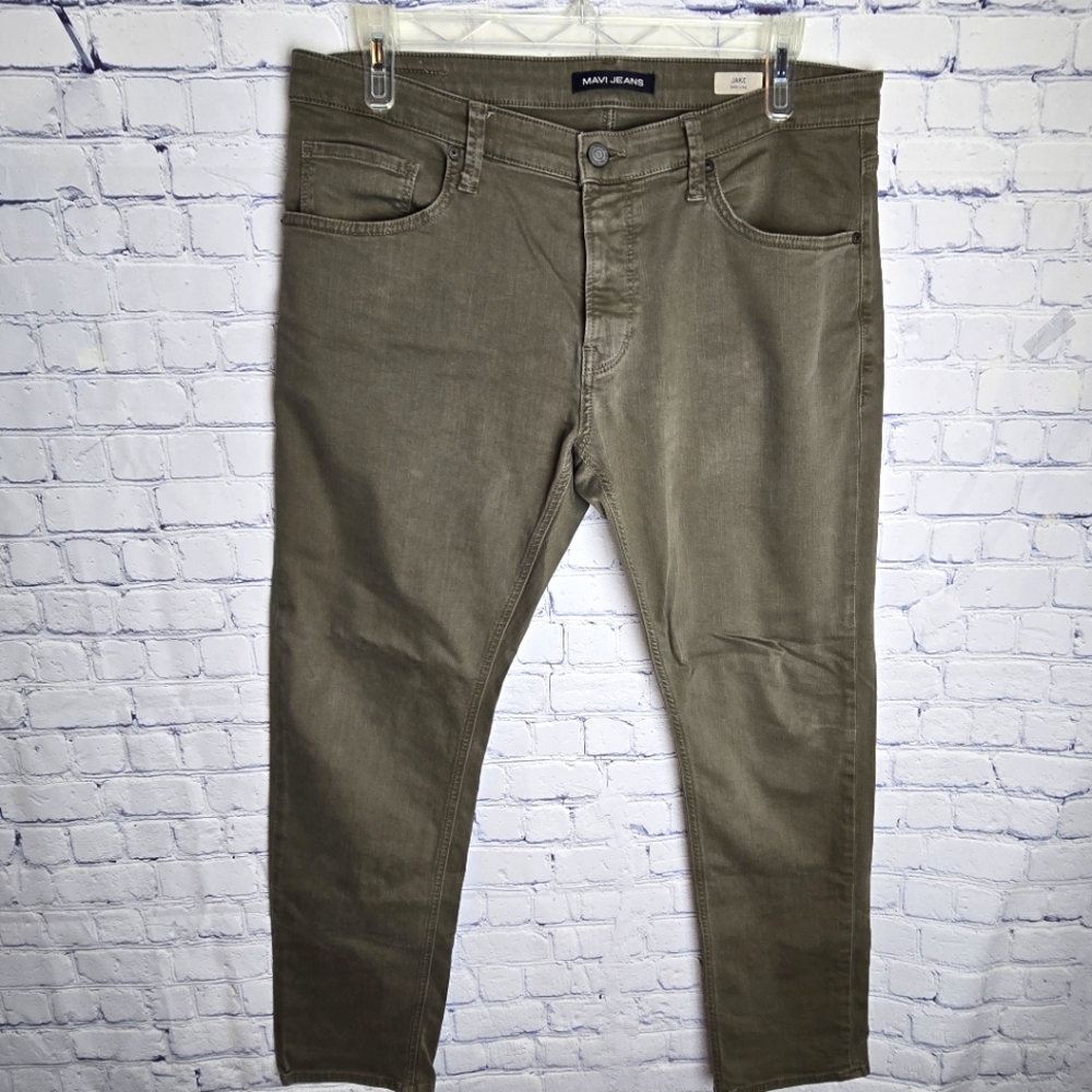 Mavi Jake Slim Leg Green Jeans Size 36x32